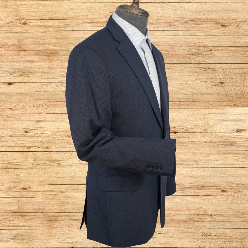 Banana Republic Tailored Fit Suit Jacket Mens 40R Navy Blue 100% Wool Check